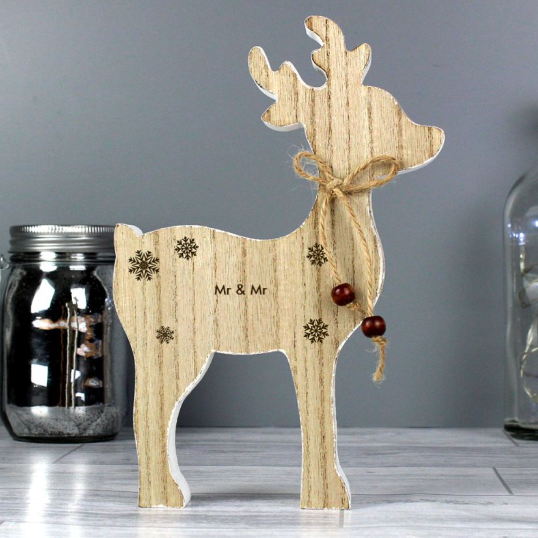 Mr &amp; Mr - Gay Couple Personalised Christmas Wooden Reindeer Decoration | Gift