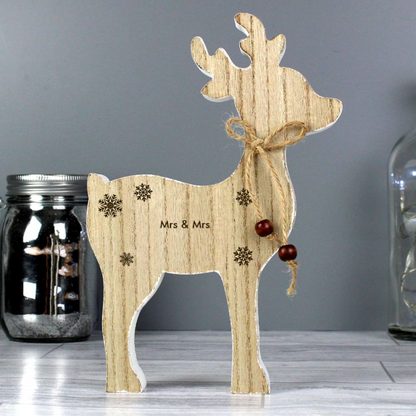 Mrs & Mrs - Lesbian Gay Couple Personalised Christmas Wooden Reindeer Decoration | Gift