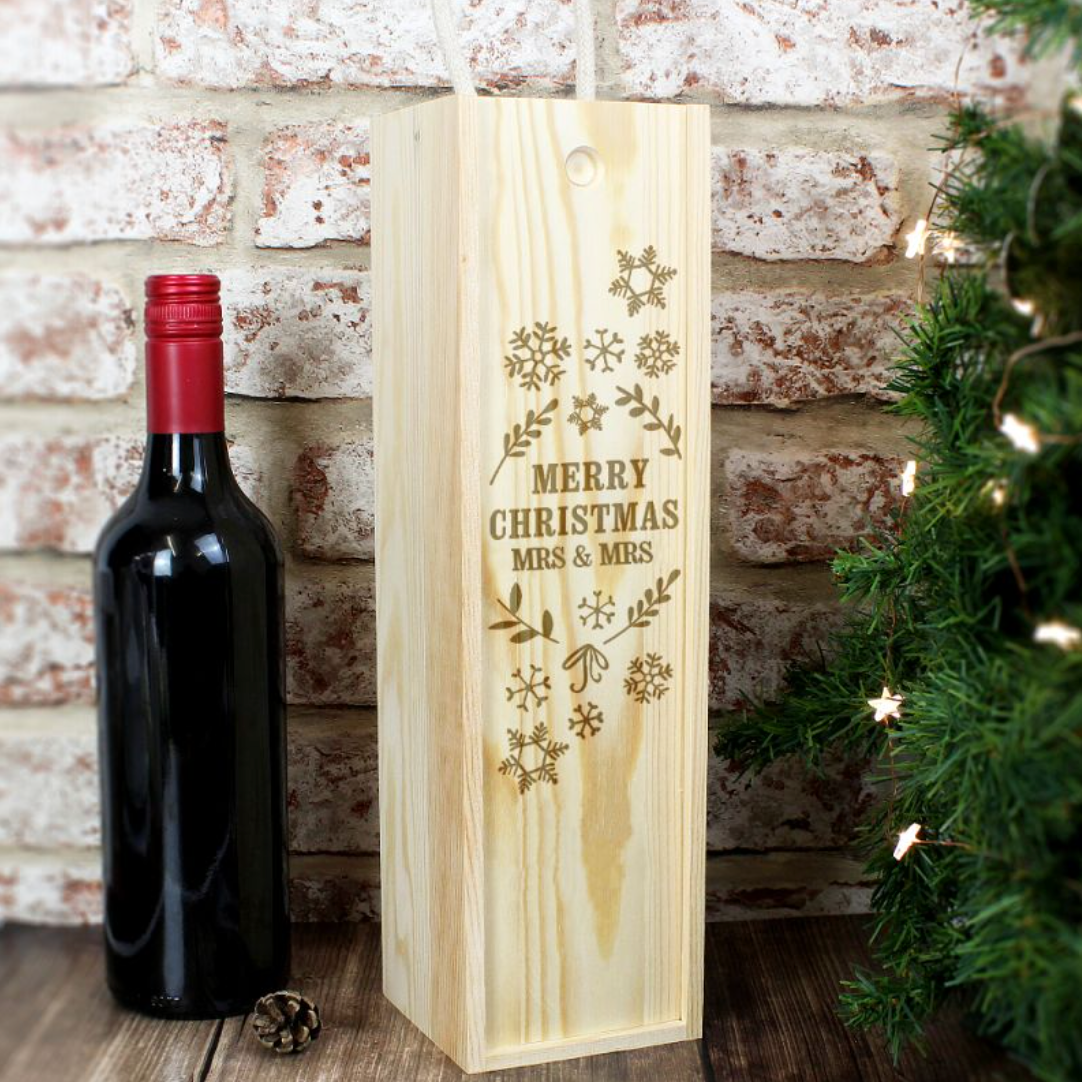 Mrs & Mrs - Lesbian Gay Couple Christmas Wine Bottle Box | Gift