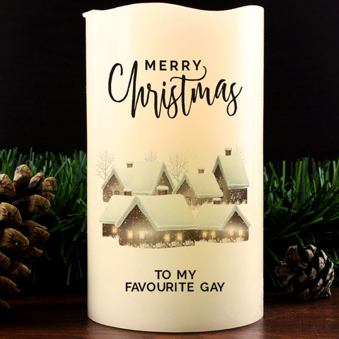 Lesbian Gay Christmas Town LED Candle | Gift
