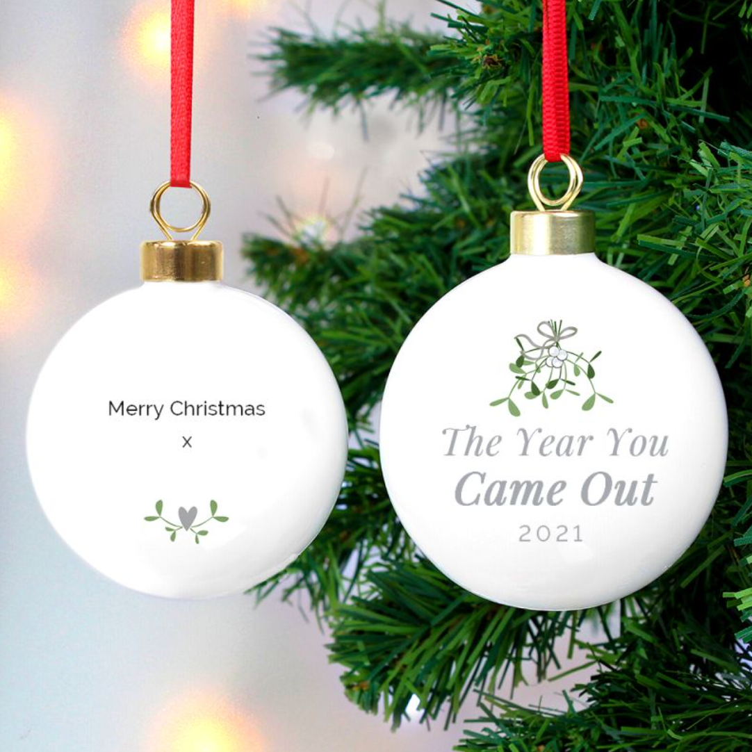 Coming Out - Lesbian Gay Personalised Ceramic Xmas Bauble Decoration | Gift