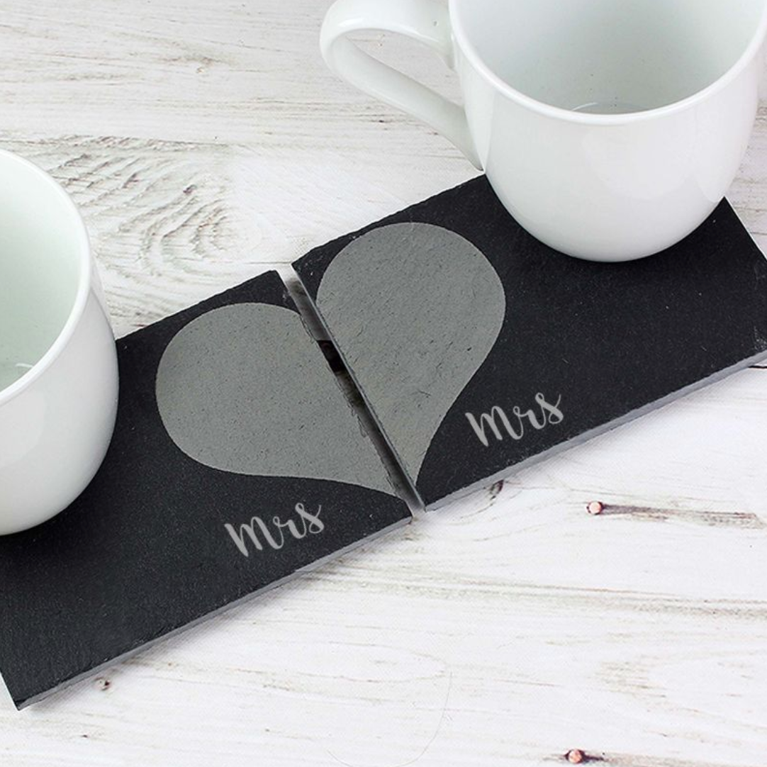 Mrs &amp; Mrs - Lesbian Gay Couple Slate Coaster Set | Gift