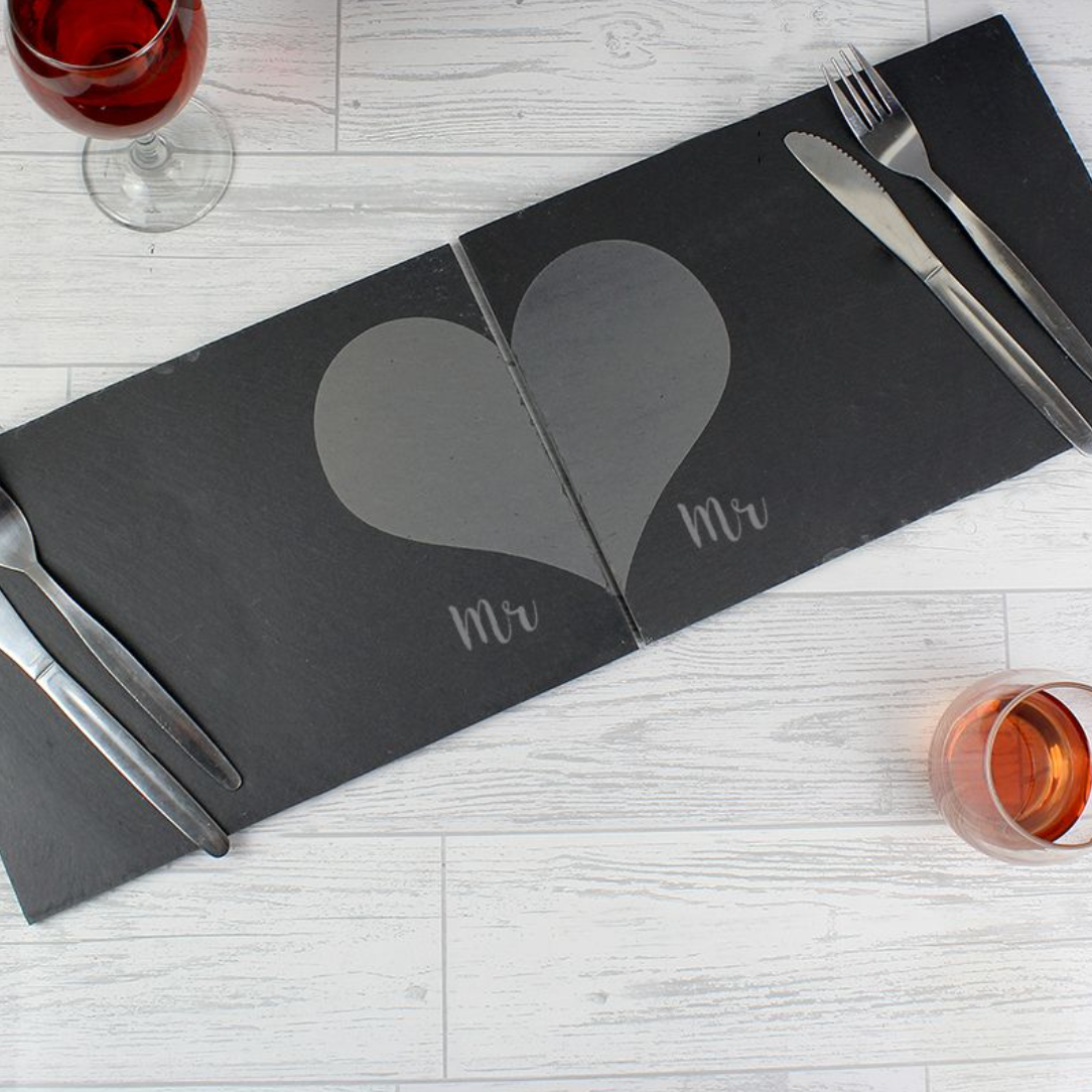 Mr &amp; Mr - Gay Couple Slate Placemat Set | Gift