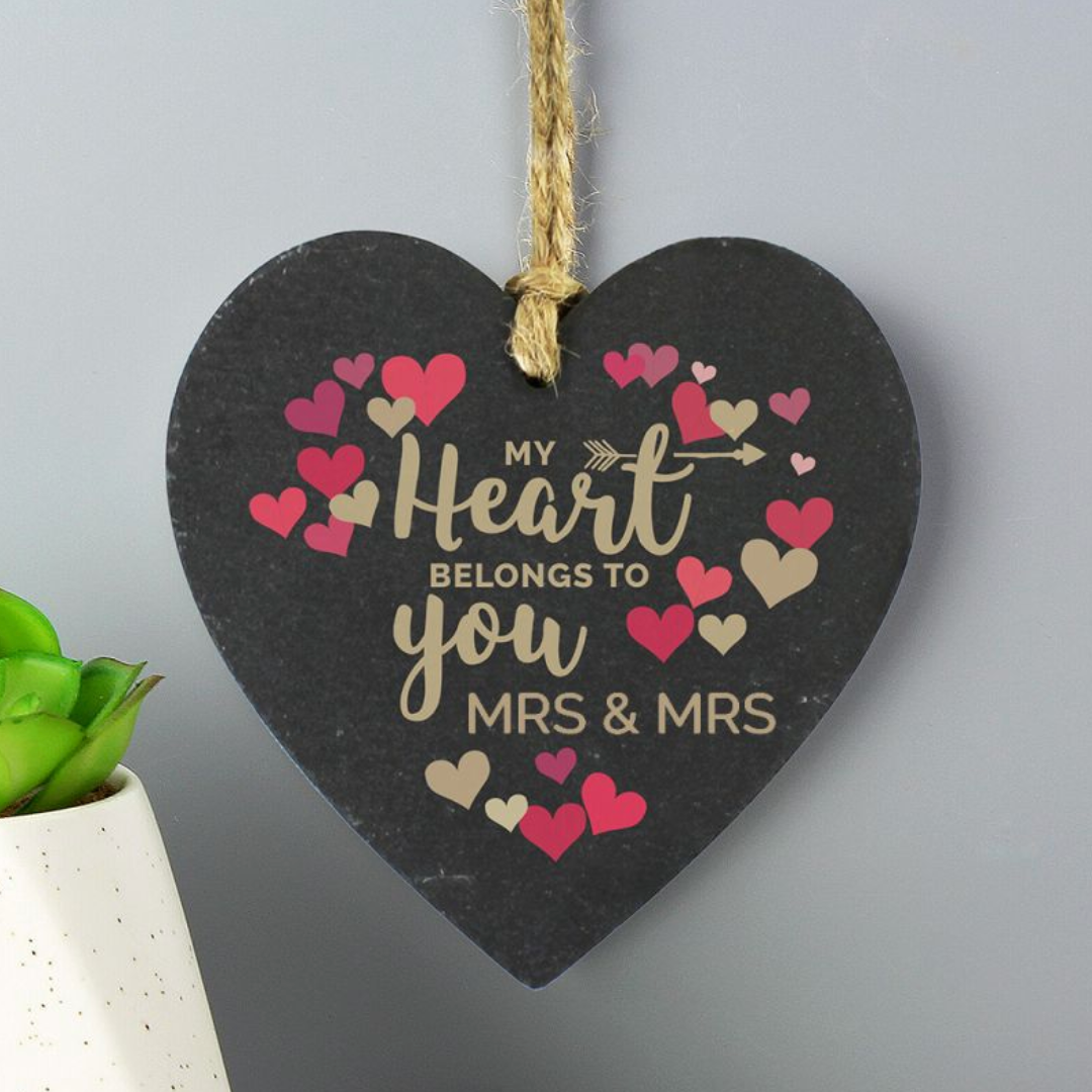 Mrs & Mrs - Lesbian Gay Couple Slate Heart Belongs Decoration | Gift