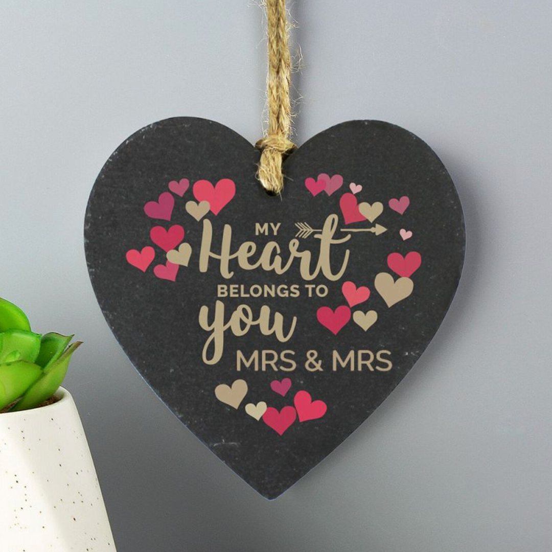 Mrs &amp; Mrs - Lesbian Gay Couple Slate Heart Belongs Decoration | Gift