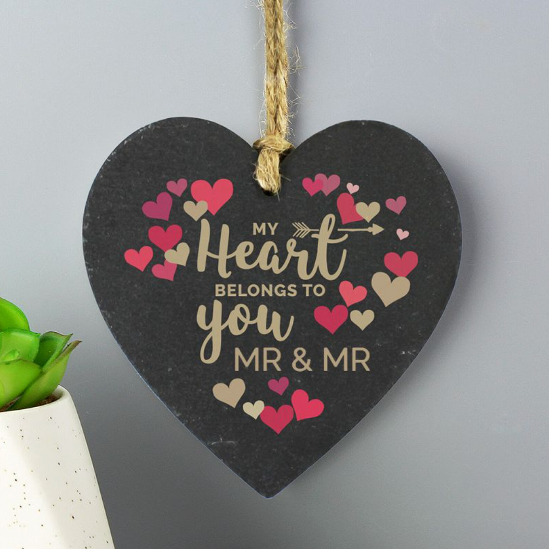 Mr &amp; Mr - Gay Couple Slate Heart Belongs Decoration | Gift