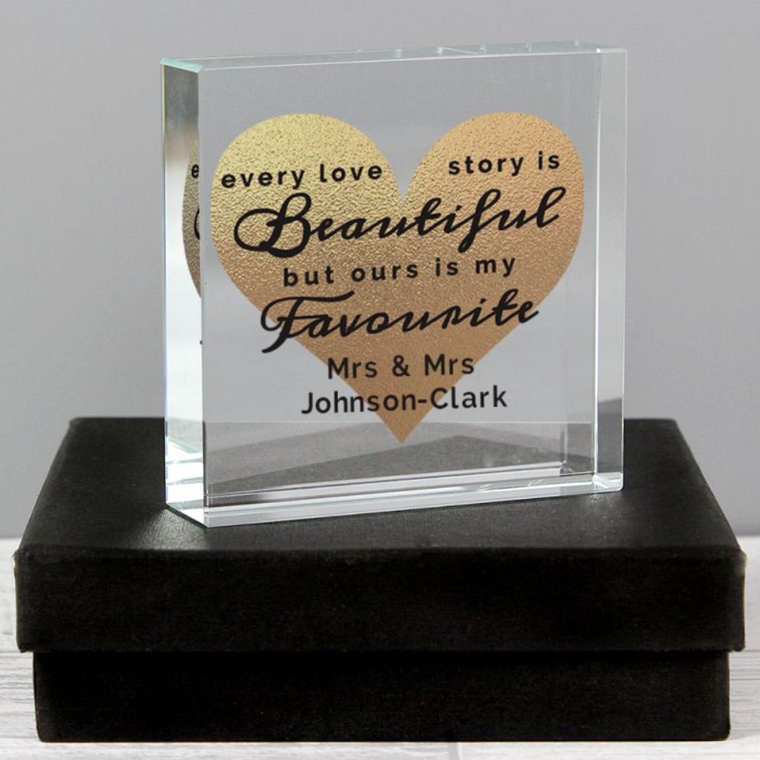 Mrs &amp; Mrs - Lesbian Gay Couple Personalised Love Story Glass Token | Gift
