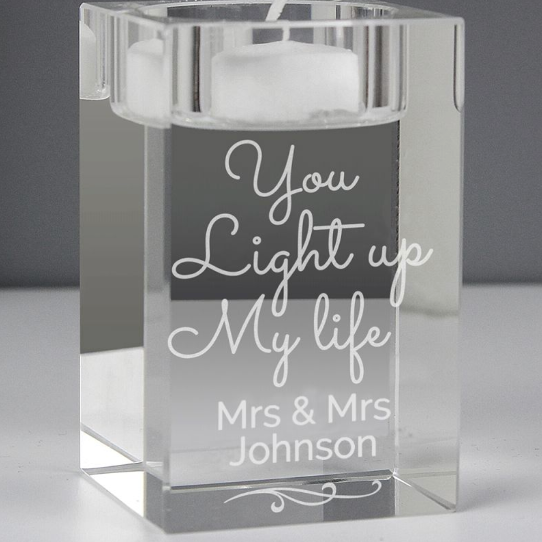 Mrs & Mrs - Lesbian Gay Couple Personalised Glass Tea Light Holder | Gift