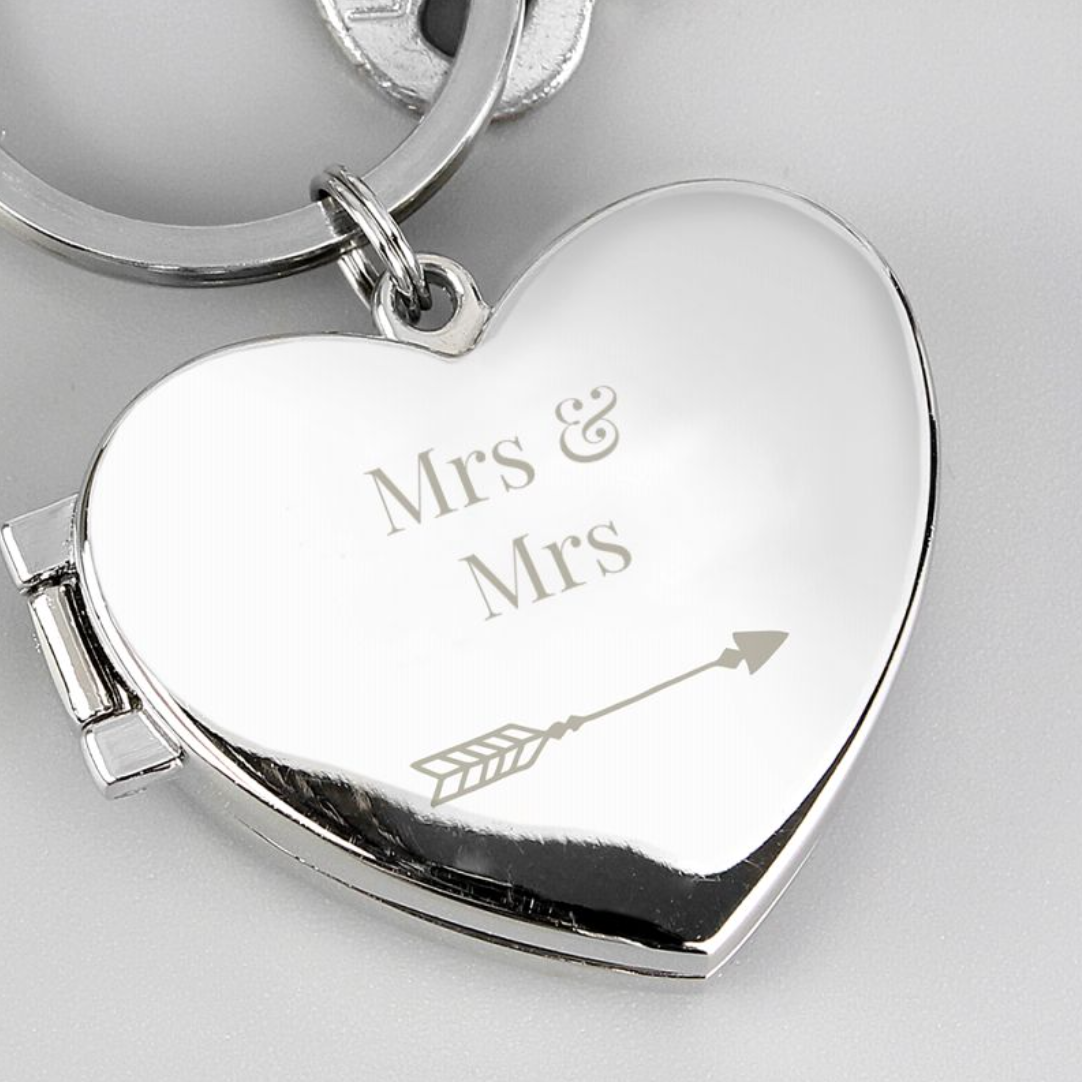 Mrs &amp; Mrs - Lesbian Gay Couple Photo Frame Keyring | Gift