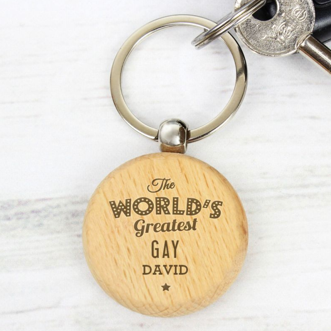 World&#39;s Greatest Gay - Personalised Wooden Keyring | Gift
