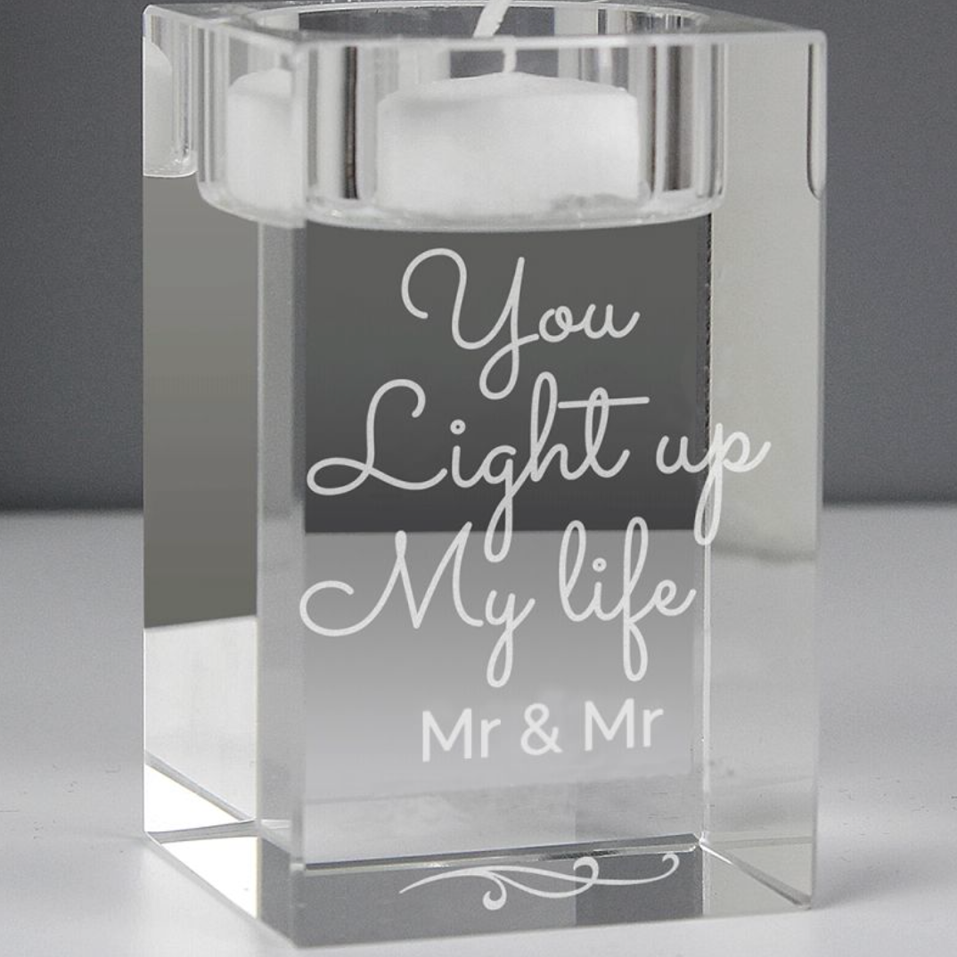 Mr & Mr - Gay Couple Personalised Glass Tea Light Holder | Gift