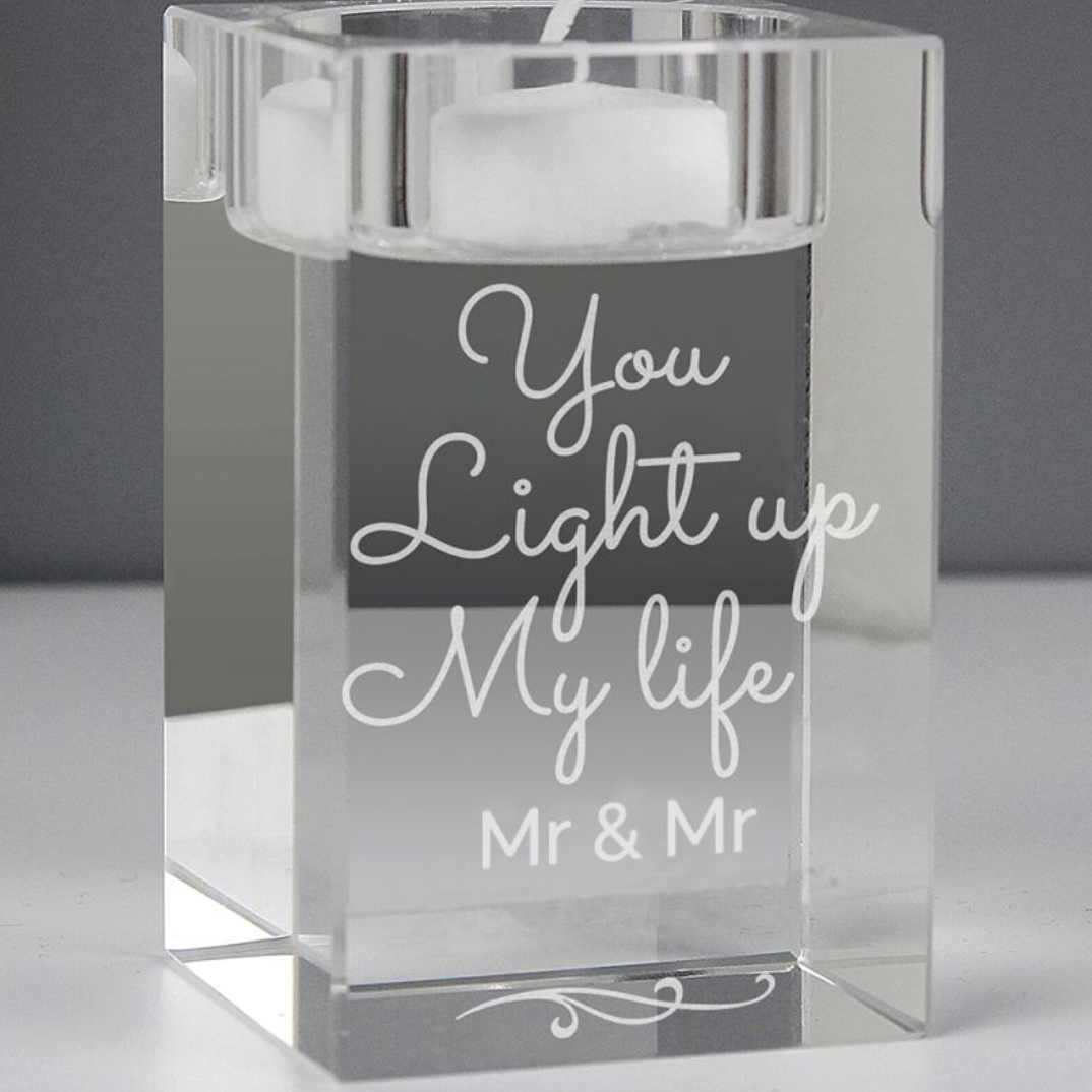 Mr &amp; Mr - Gay Couple Personalised Glass Tea Light Holder | Gift