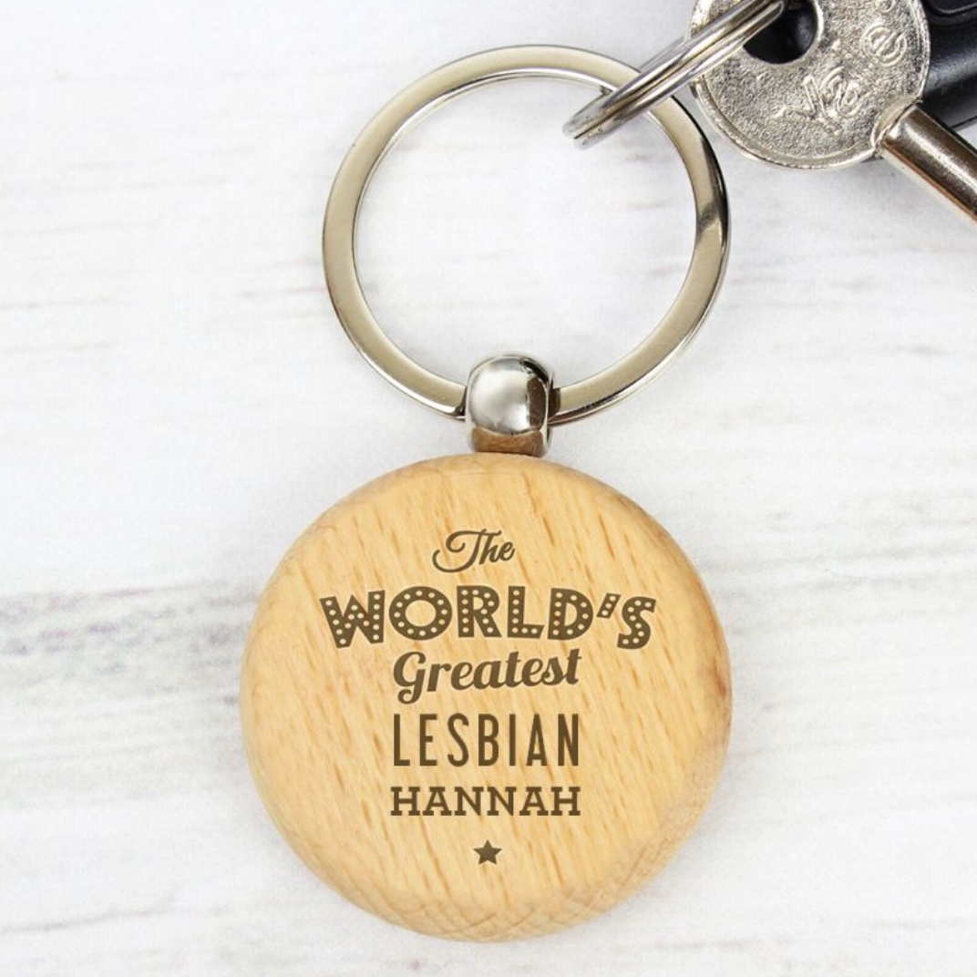 World&#39;s Greatest Lesbian - Personalised Wooden Keyring | Gift