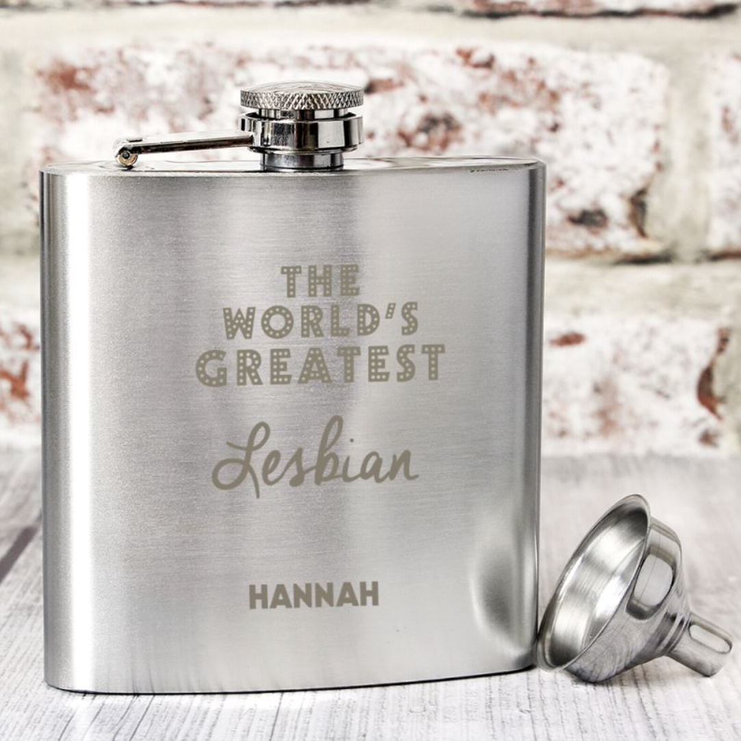 World&#39;s Greatest Lesbian - Personalised Hip Flask | Gift