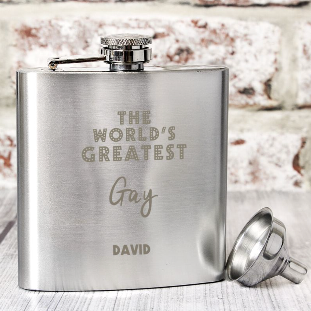 World&#39;s Greatest Gay - Personalised Hip Flask | Gift