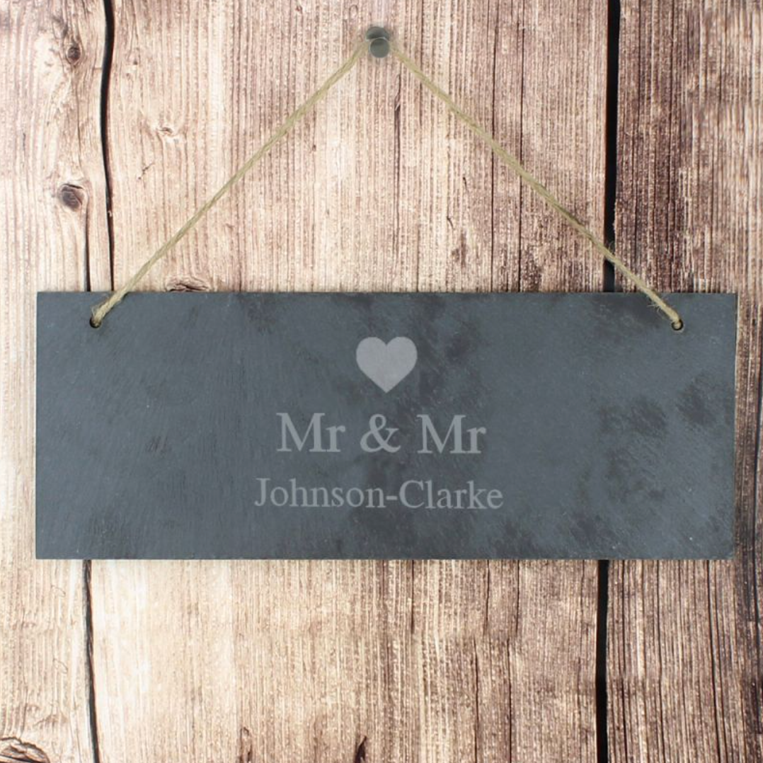 Mr &amp; Mr - Gay Couple Personalised Slate Door Sign | Gift