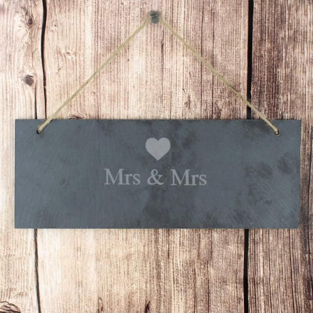 Mrs &amp; Mrs - Lesbian Gay Couple Personalised Slate Door Sign | Gift