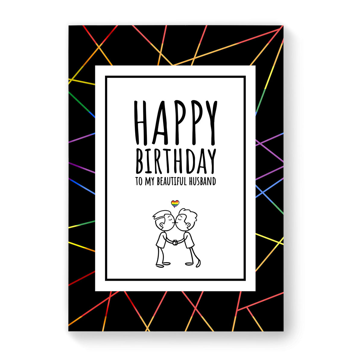 Happy Birthday to my beautiful husband - Gay Birthday Card - Black Geometric | Gift