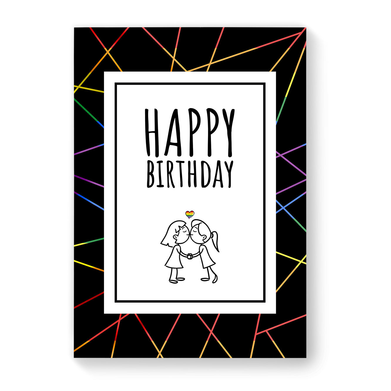 Happy Birthday - Lesbian Gay Birthday Card - Black Geometric | Gift
