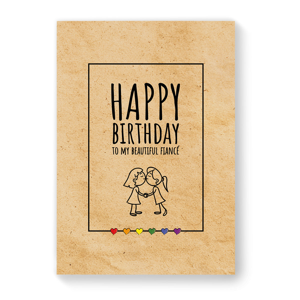 Happy Birthday to my beautiful fiancé - Lesbian Gay Birthday Card - Vintage Brown | Gift
