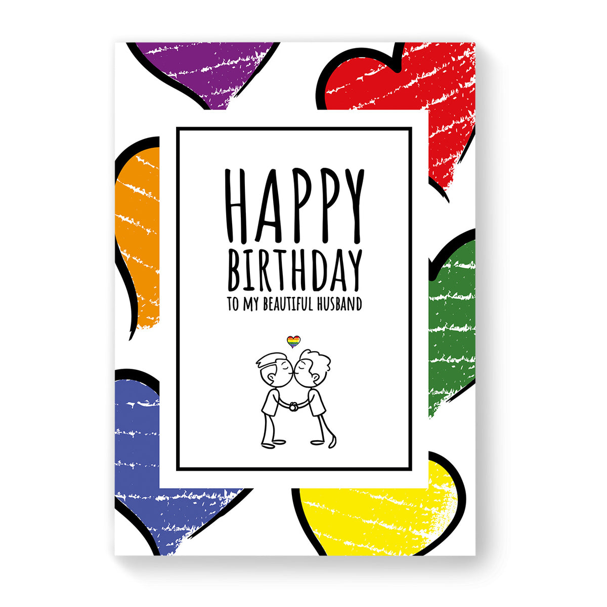 Happy Birthday to my beautiful husband - Gay Birthday Card - Large Heart | Gift