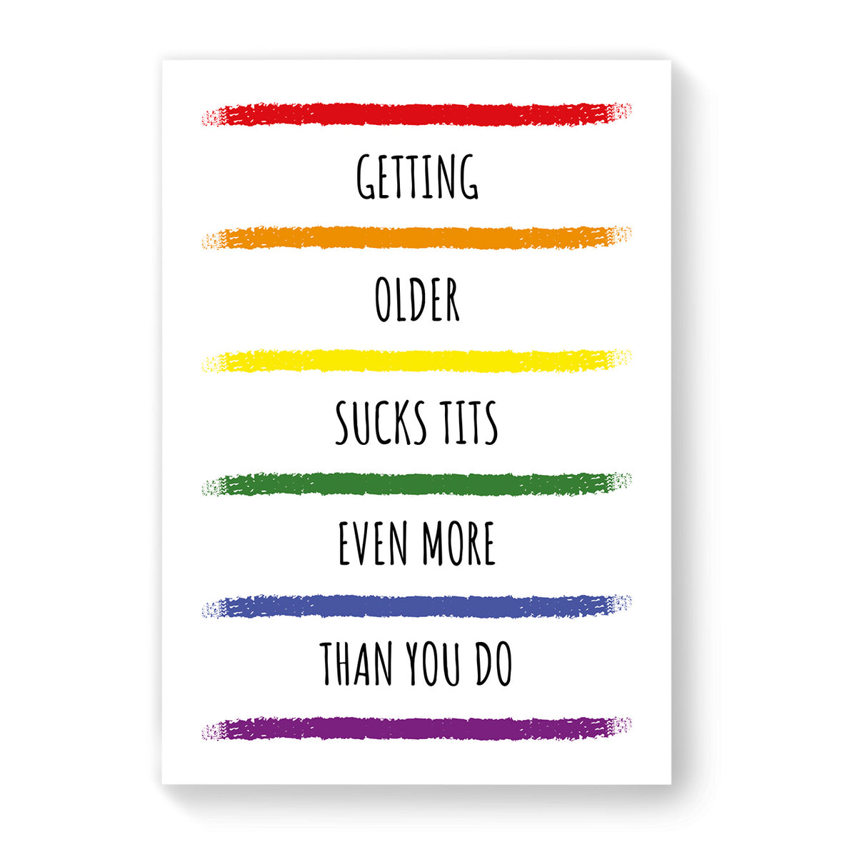 Getting older sucks tits - Lesbian Birthday Card - White Rainbow Stripes | Gift