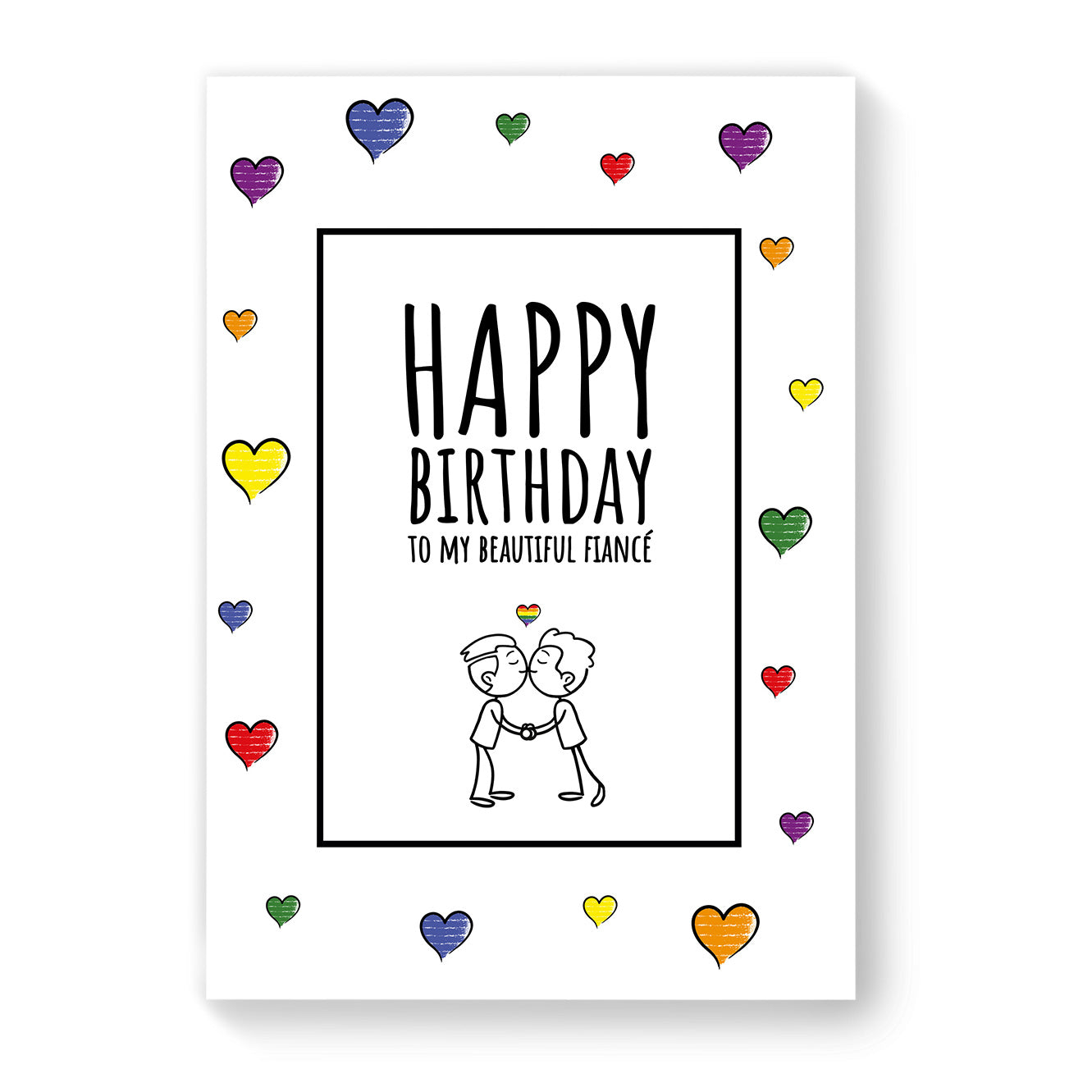 Happy Birthday to my beautiful fiancé - Gay Birthday Card - White Heart | Gift