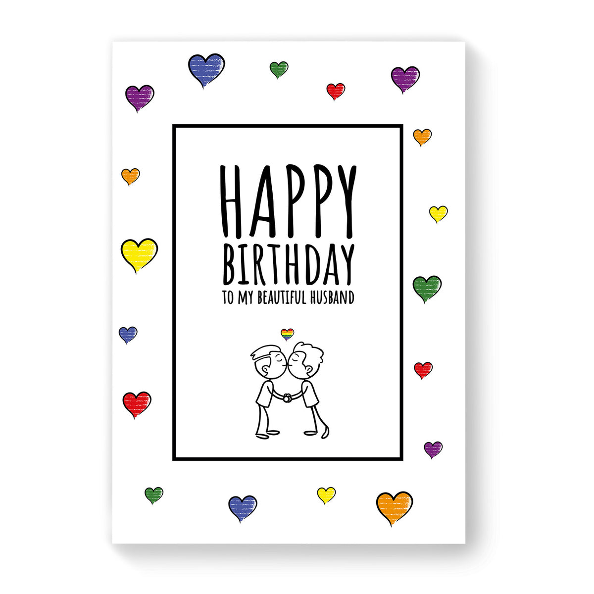 Happy Birthday to my beautiful husband - Gay Birthday Card - White Heart | Gift