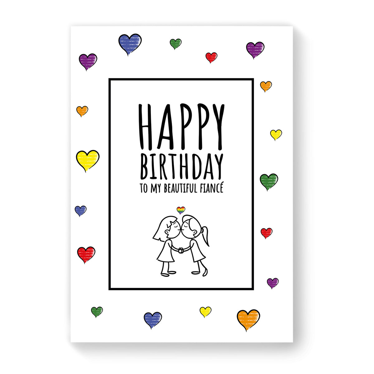 Happy Birthday to my beautiful fiancé - Lesbian Gay Birthday Card - White Heart | Gift