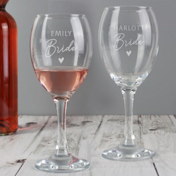 Bride &amp; Bride - Lesbian Gay Couple Personalised Wine Glass Set | Wedding Gift