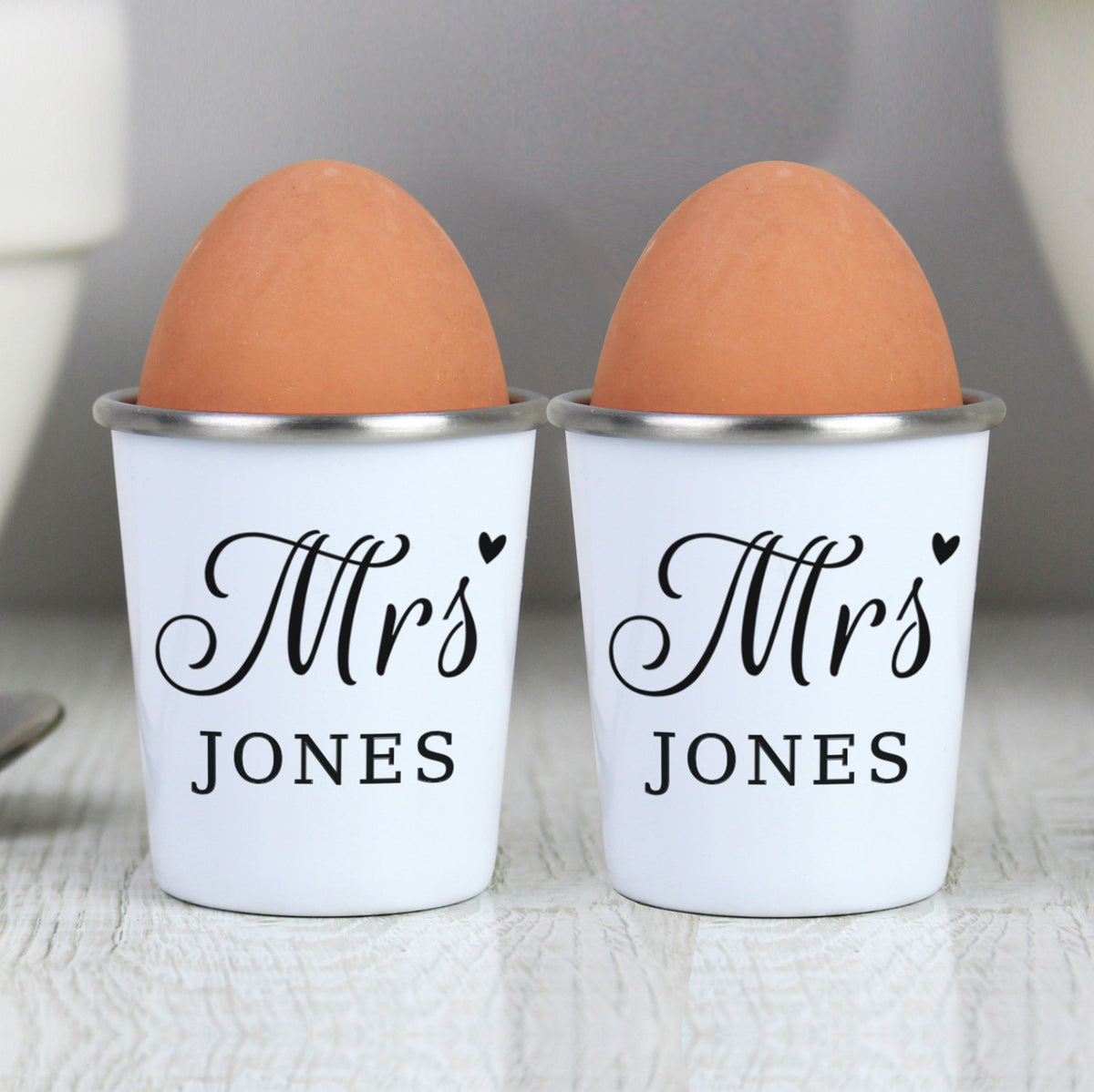 Mrs &amp; Mrs - Lesbian Gay Couple Personalised Egg Cup Set | Gift