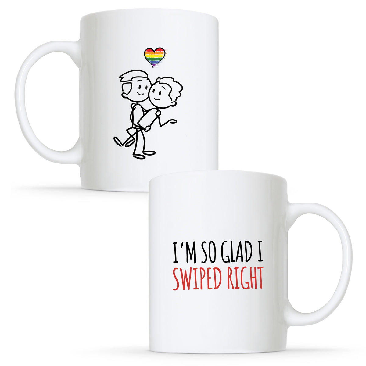 I&#39;m So Glad I Swiped Right - Gay Couple Mug Set | Gift