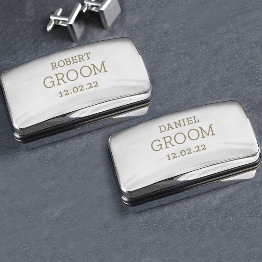 Groom &amp; Groom - Gay Couple Personalised Pair of Cufflink Boxes | Wedding Gift