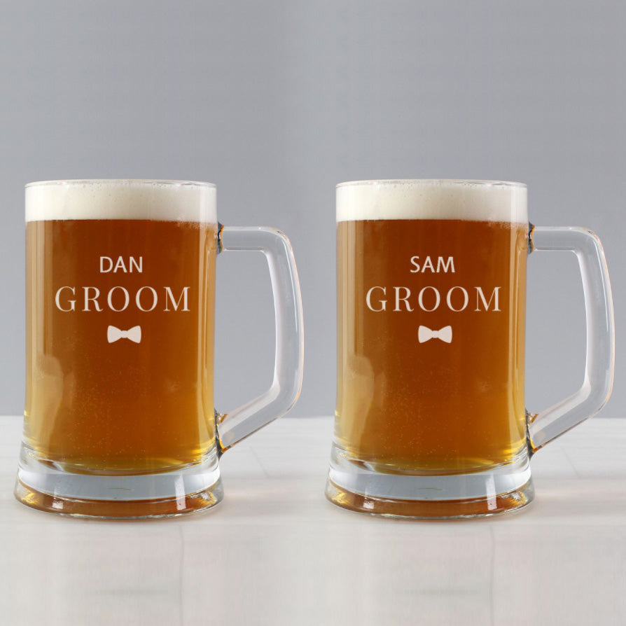 Groom & Groom - Gay Couple Personalised Pair of Pint Tankards | Wedding Gift