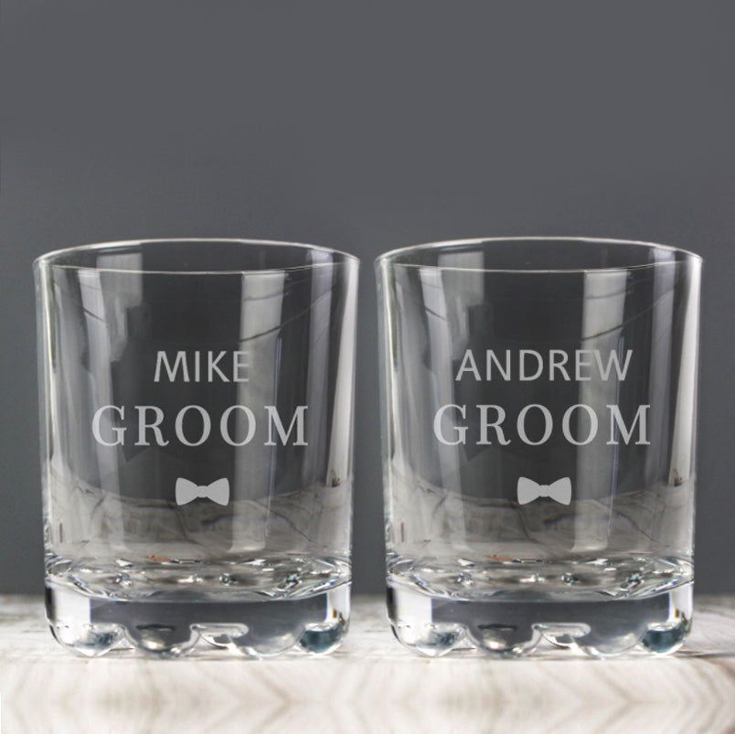 Groom & Groom - Gay Couple Personalised Pair of Glass Tumblers | Wedding Gift