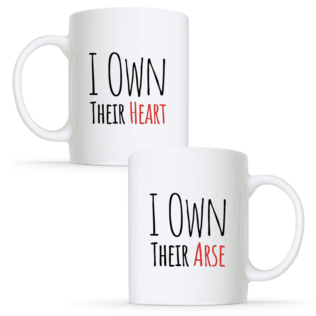 I Own Their Heart & I Own Their Arse - Non-Binary Couple Mug Set | Gift
