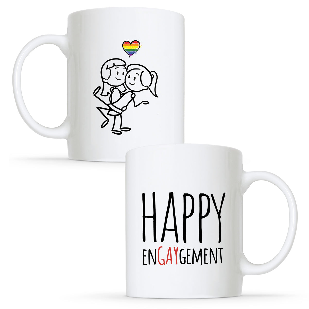 Happy Engagement - Gay Lesbian Couple Mug Set | Gift