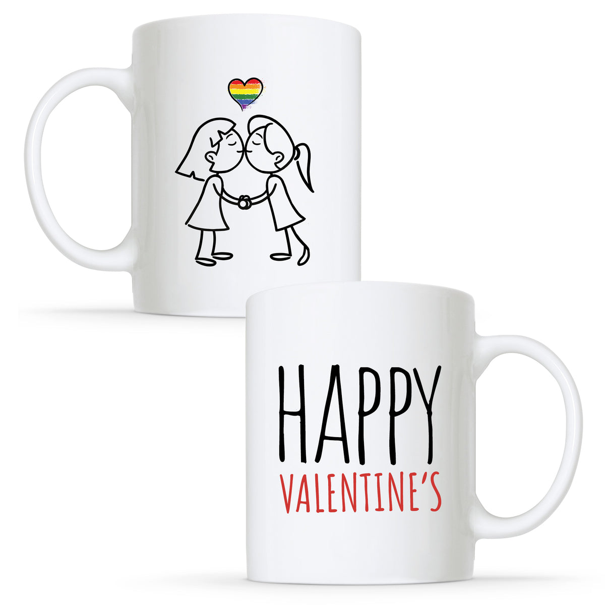 Happy Valentines - Lesbian Gay Couple Mug Set | Gift