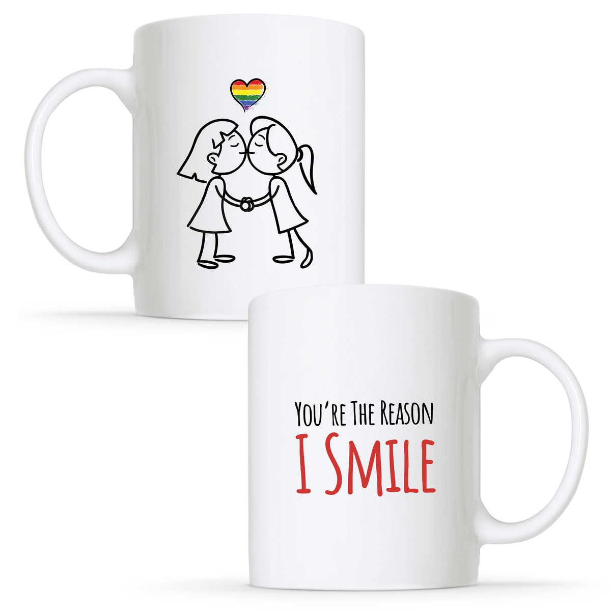 You&#39;re the Reason I Smile - Lesbian Gay Couple Mug Set | Gift
