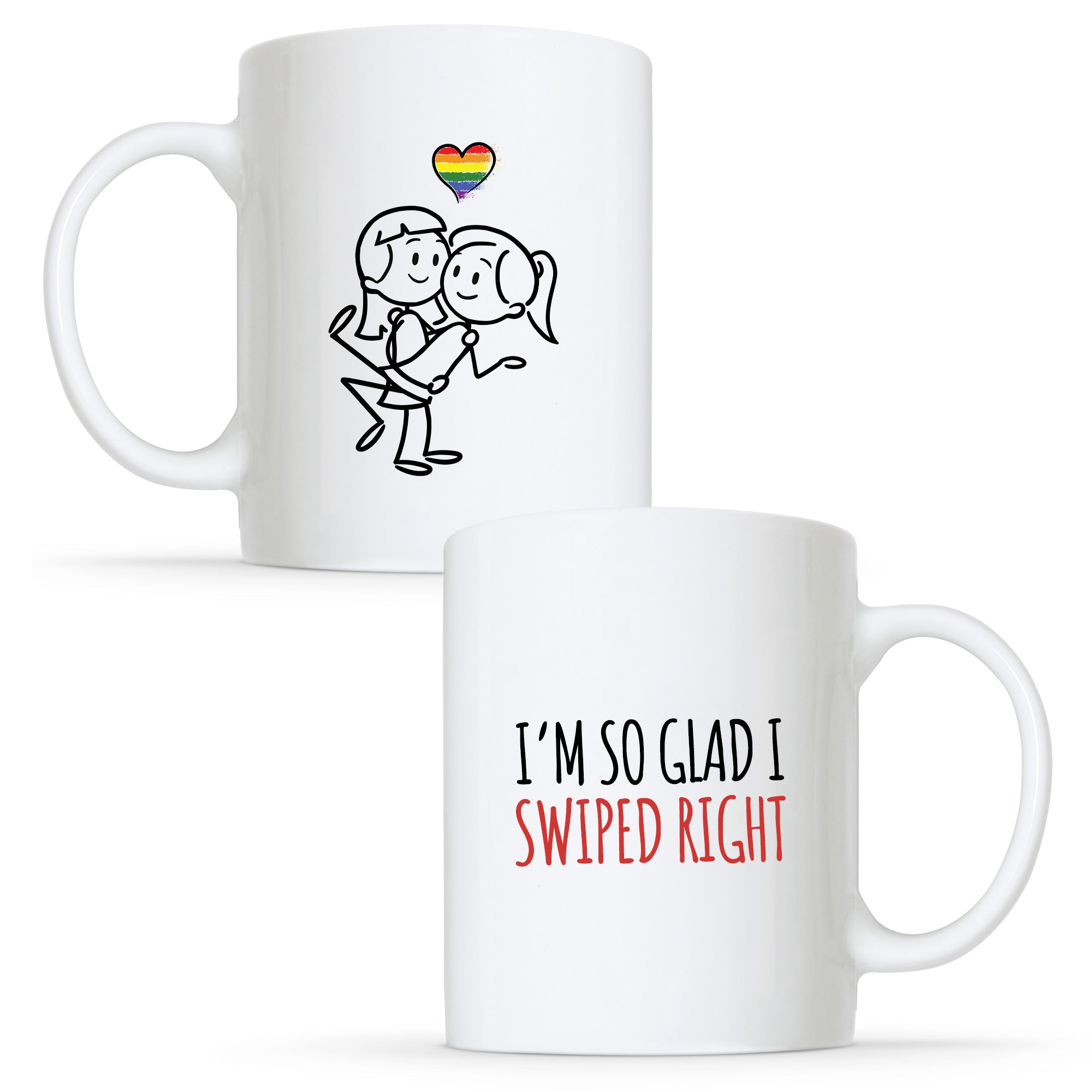 I'm So Glad I Swiped Right - Lesbian Gay Couple Mug Set | Gift