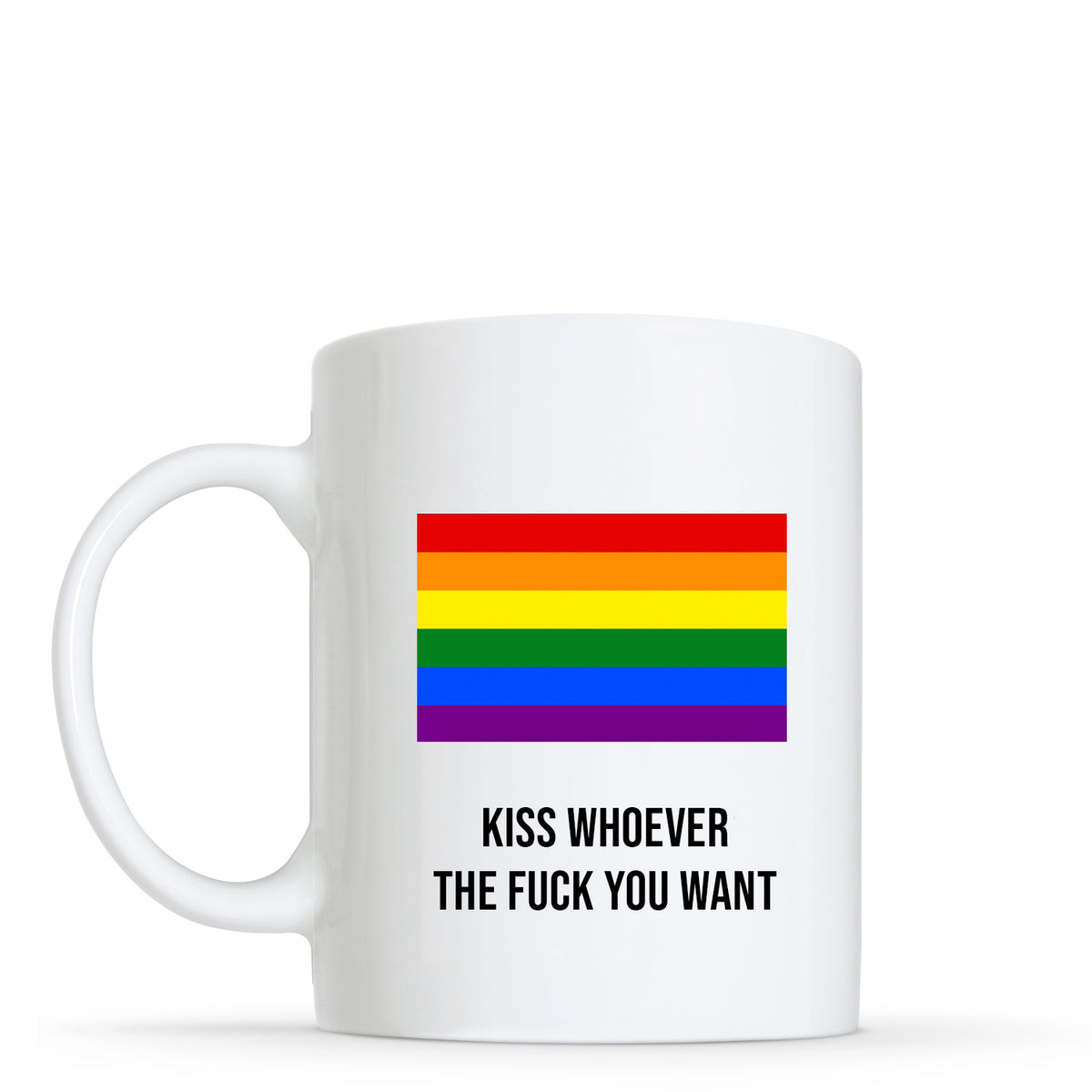 Kiss Whoever the F**k You Want - LGBTQ+ (Rainbow) Flag Shape Mug | Gift