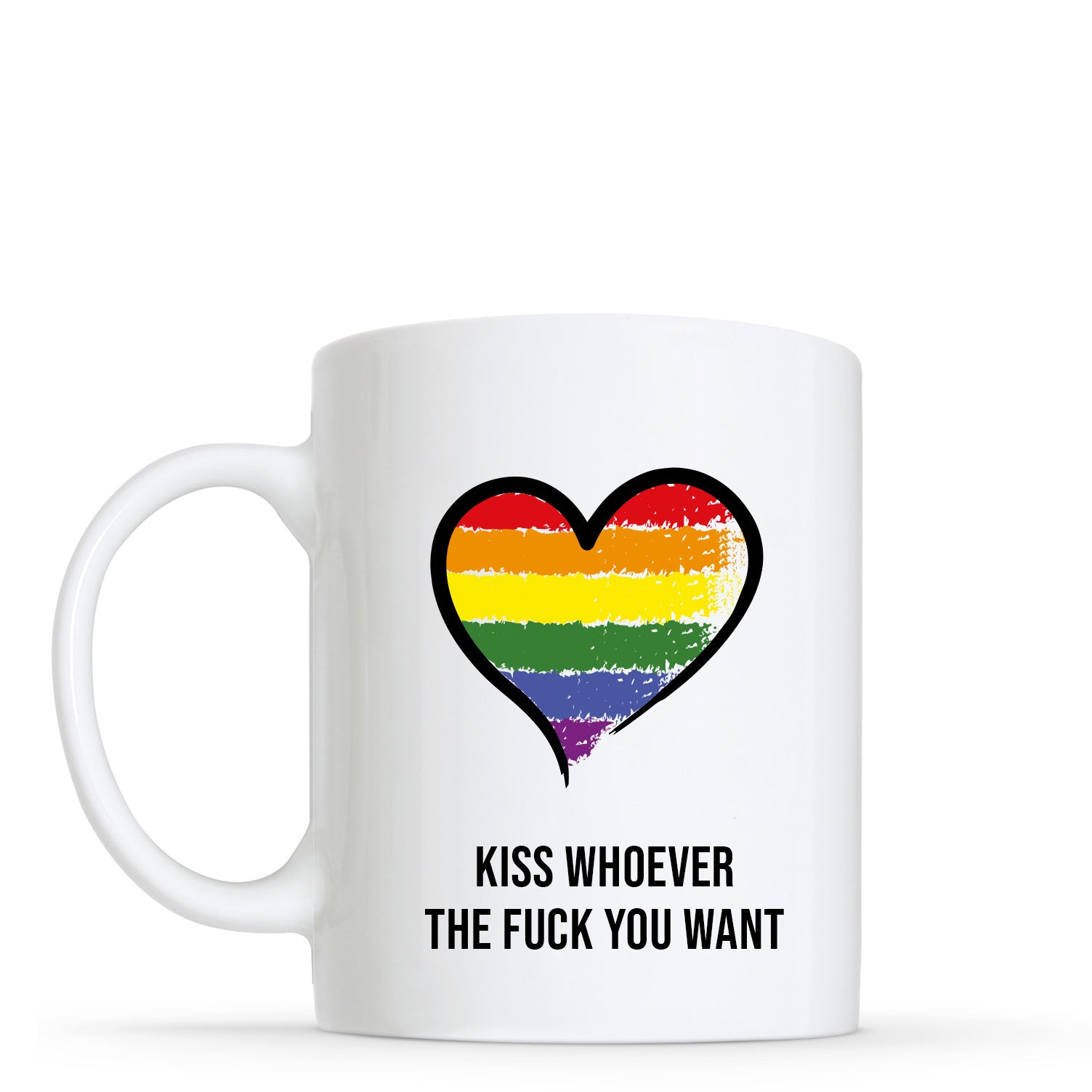 Kiss Whoever the F**k You Want - LGBTQ+ (Rainbow) Flag Heart Shape Mug | Gift