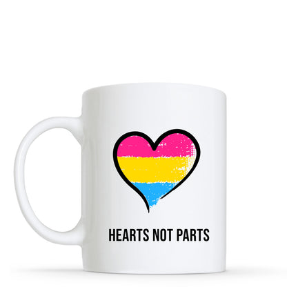 Hearts Not Parts - Pansexual Flag Heart Shape Mug | Gift