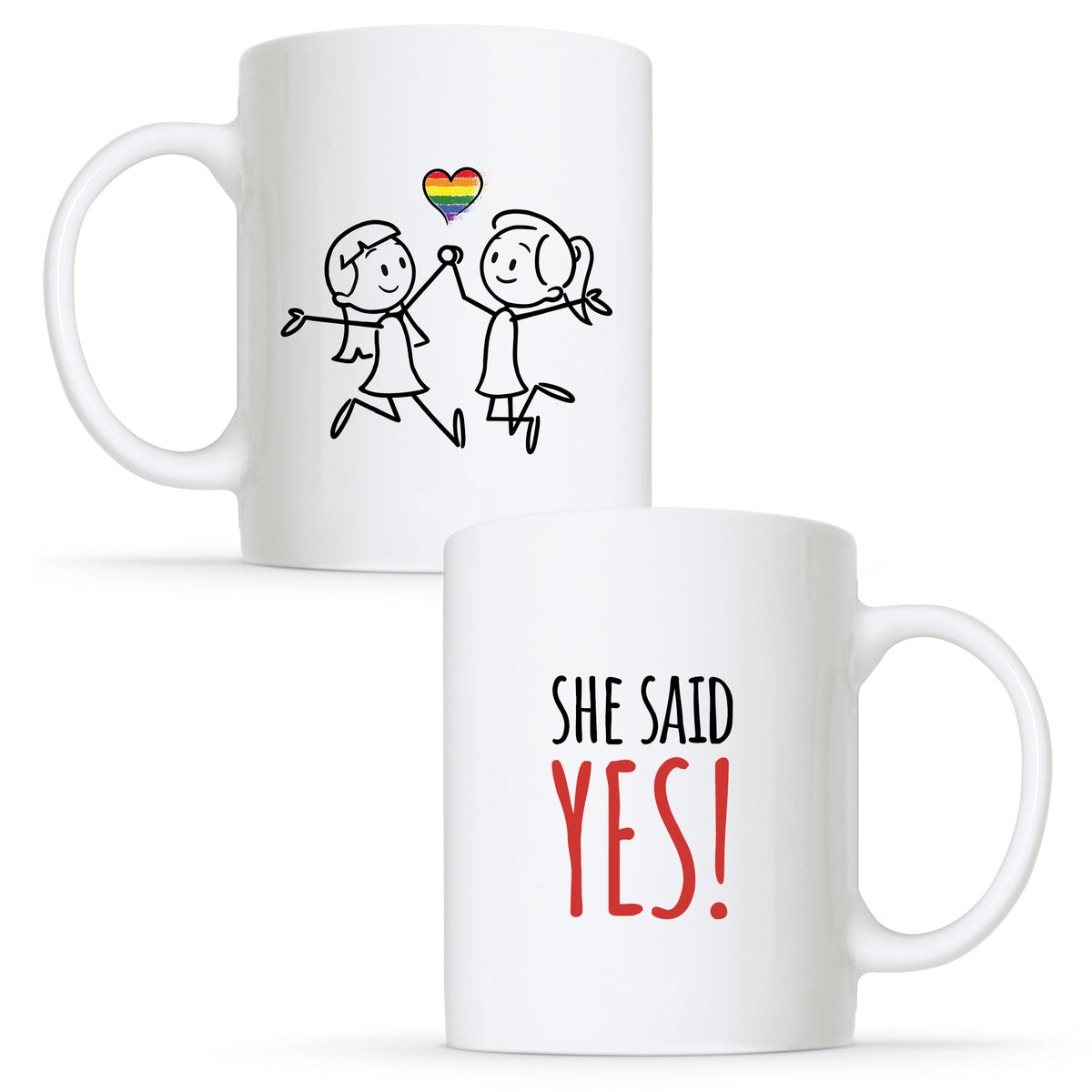 She Said Yes - Lesbian Gay Couple Engagement Mug Set | Gift