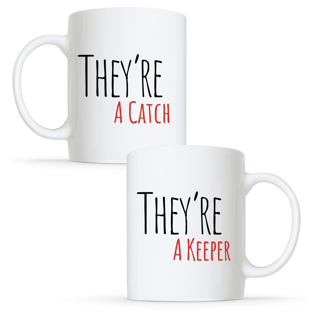 They&#39;re a Catch &amp; They&#39;re a Keeper - Non-Binary Couple Mug Set | Gift