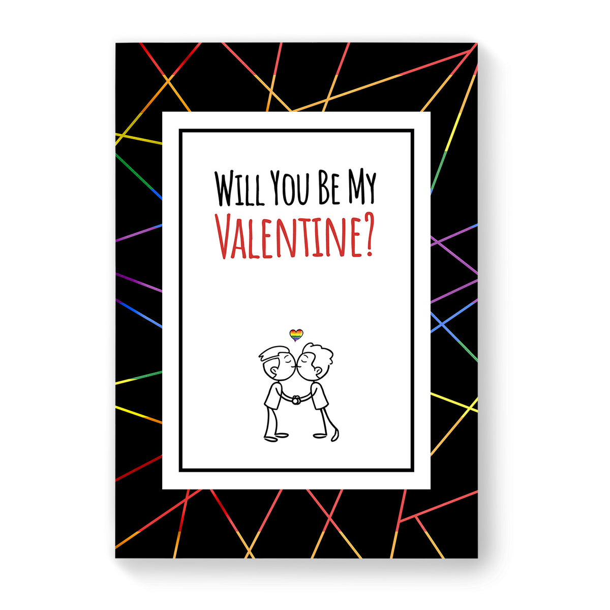 Will you be my Valentine - Gay Couple Card - Black Geometric | Gift