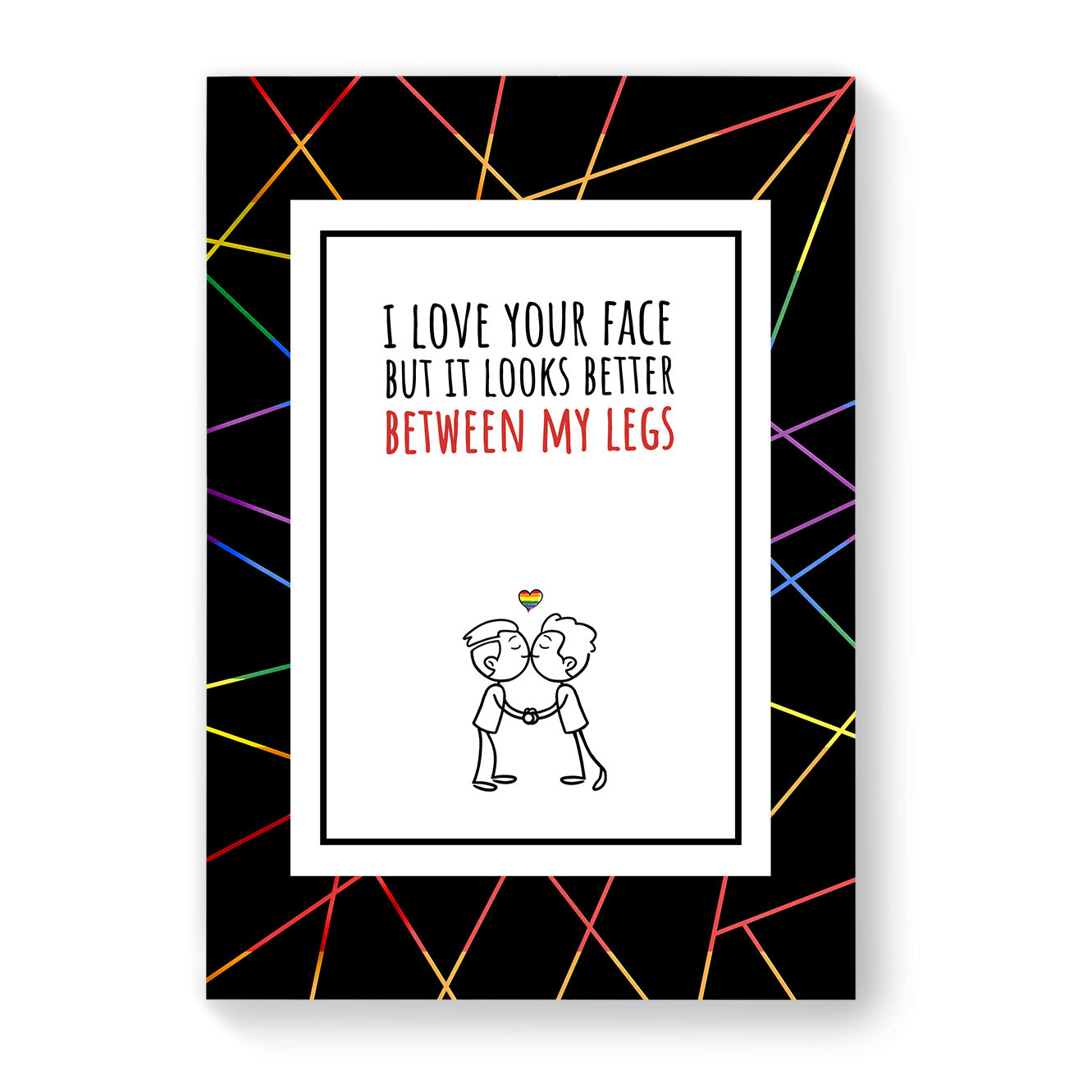 PRIDAL  I Love Your Face - Gay Couple Card - Black Geometric