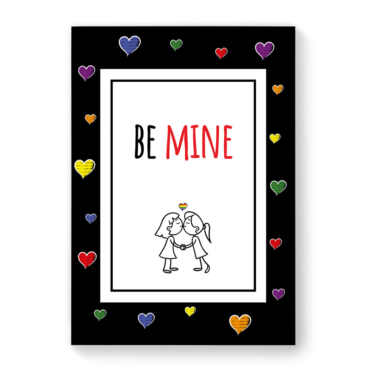 Be Mine - Lesbian Gay Couple Card - Black Heart | Gift