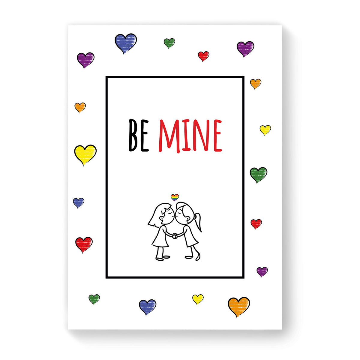 Be Mine - Lesbian Gay Couple Card - White Heart | Gift