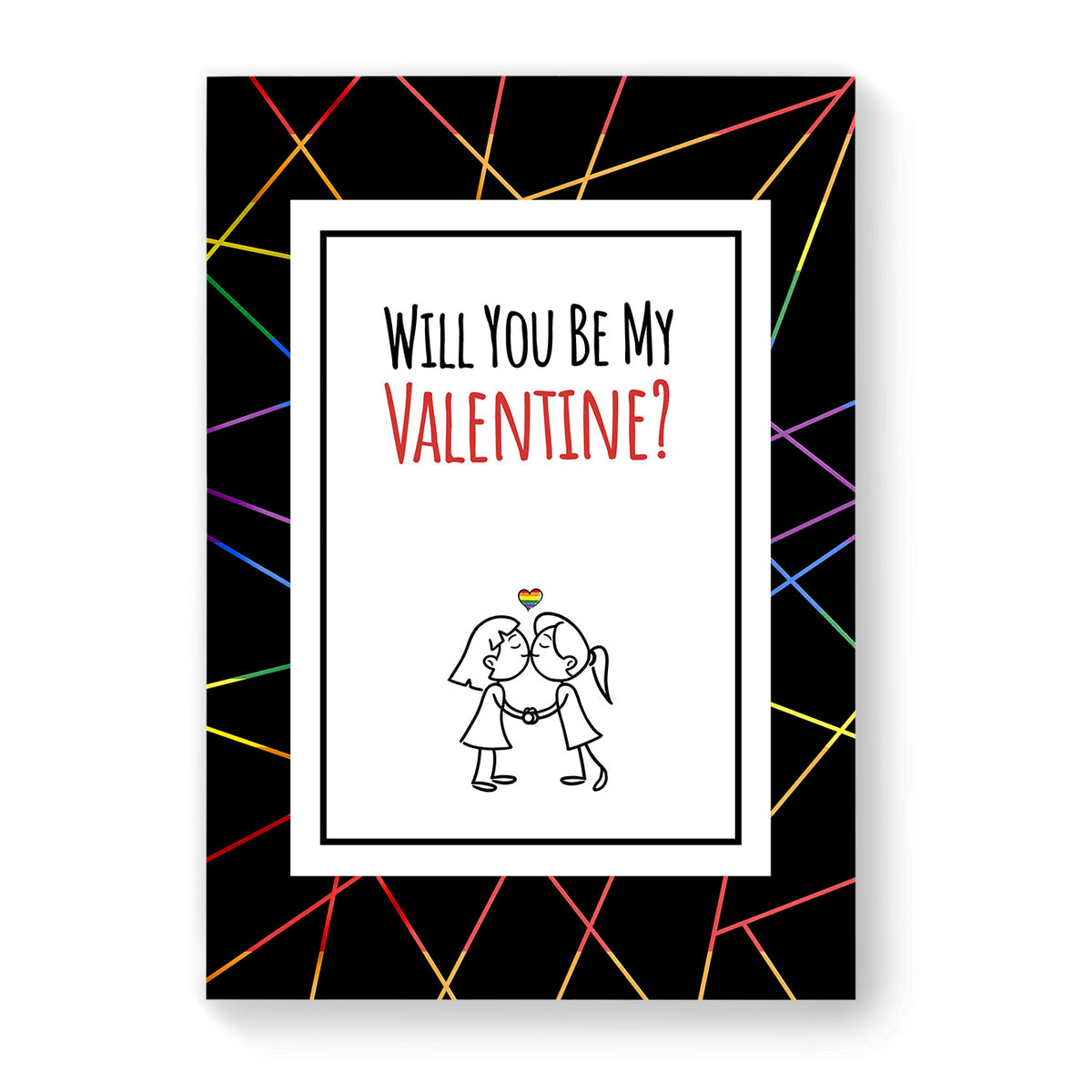Will you be my Valentine - Lesbian Gay Couple Card - Black Geometric | Gift